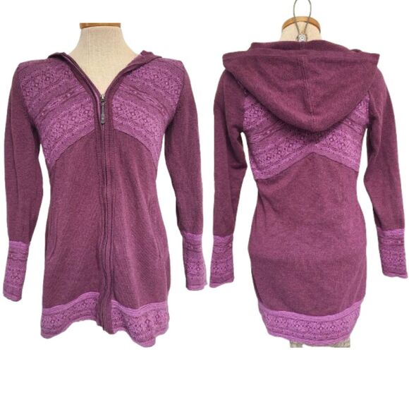 Athleta Zip Up Scandinavian Nordic Hoodie SMALL Purple Wool Blend Pockets S Warm - Picture 1 of 8
